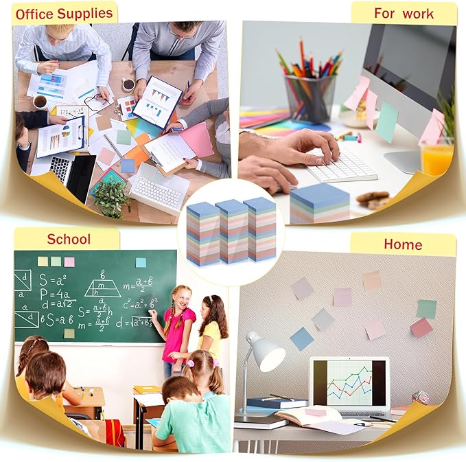 Fainne 120 Pack Sticky Notes Bulk 3 x 3 inch Self Stick Note Pads Multicolor Paper Memo for Office School Supplies Student Teacher Classroom Back to School Essentials, 50 Sheet/Pad(Pastel Color)