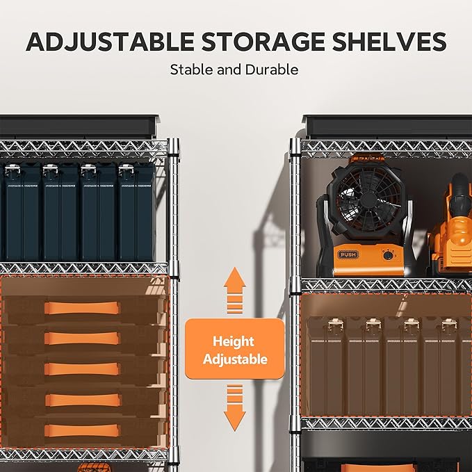 4 Tiers Storage Shelves Load 1400LBS, Metal Shelving Wire Metal Shelving Unit Shelves for Storage Adjustable Garage Shelving for Pantry Kitchen Garage Chrome 17.7" D x 47.3" W x 62.7" H