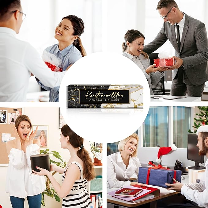 Desk Name Plate Personalized, Premium Marbling Acrylic Desk Name Plate, Personalized Name Plate for Desk, Office Decor for Women or Men Coworkers, Boss, Employee, Teacher