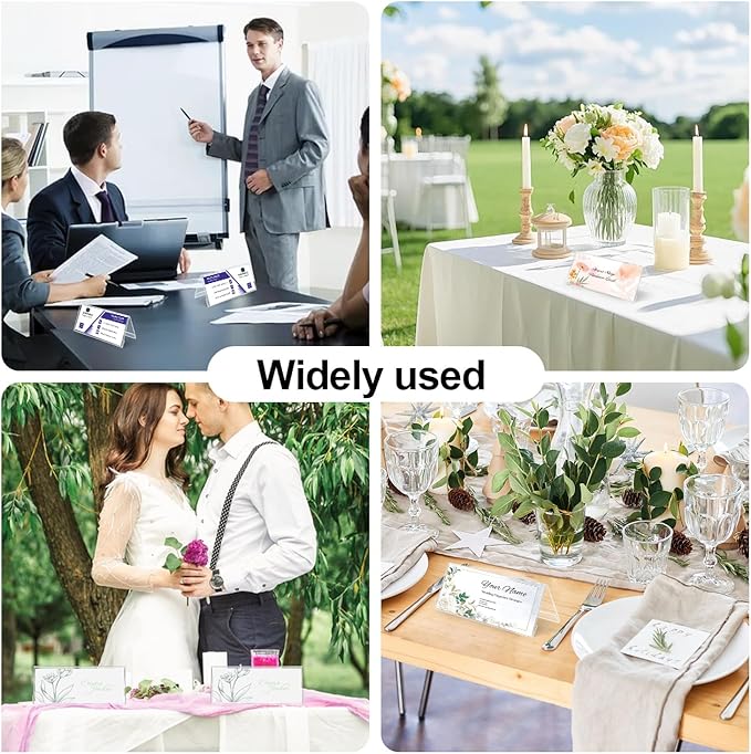 30 Pcs Mini Acrylic Sign Holder, 2.5x3.5 Inch Small Clear Acrylic Name Plate for Desk, V-Shaped Name Signs Display Stand for Office Business Conference School Store