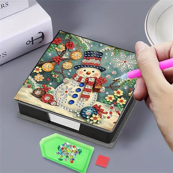Snowman Diamond Painting Kit Note Box,Memo Paper Storage Box Diamonds Art,Sticky Note Holder Diamonds Art,Diamond Painting Memo Pad For Office Desk. (Snowman)