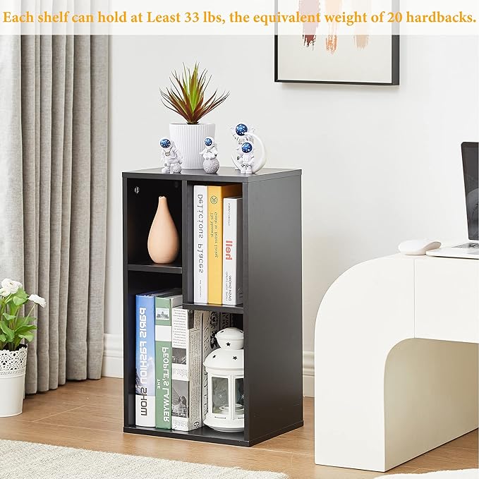 VECELO 3 Cube Small Bookcase, Fits Tallest Hardcovers, Horizontal Available, 2-Tier Modern Bookshelf, Storage Organizer for Small Spaces, Kids Room, Bedroom Living Room, Black