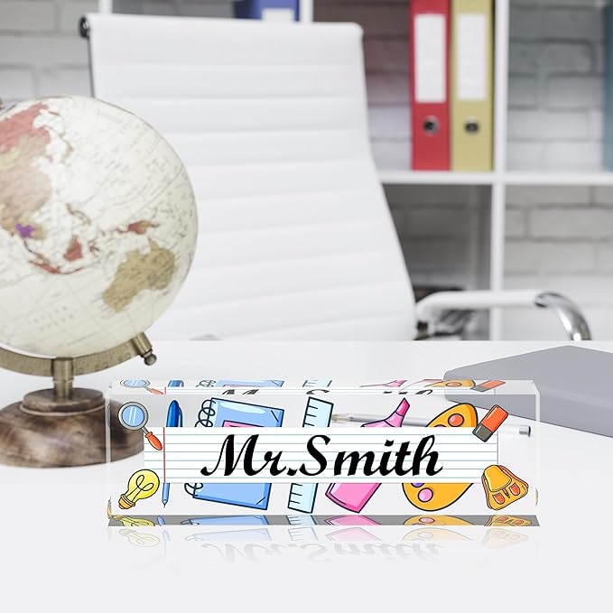 Teacher Name Plate for Desk, Acrylic Desk Name Plate Personalized Office Desk Decor, Teacher Appreciation Gifts The Office Gifts for Teacher