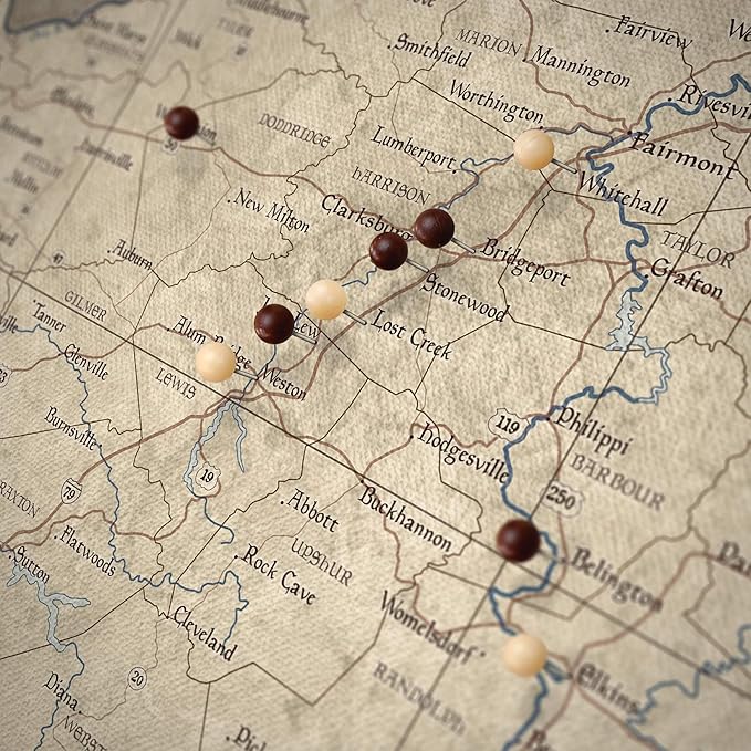 Conquest Maps Push Pin West Virginia Map Board - With Push Pins to Mark West Virginia Travel - Handmade in Ohio, USA - Design: Rustic Vintage
