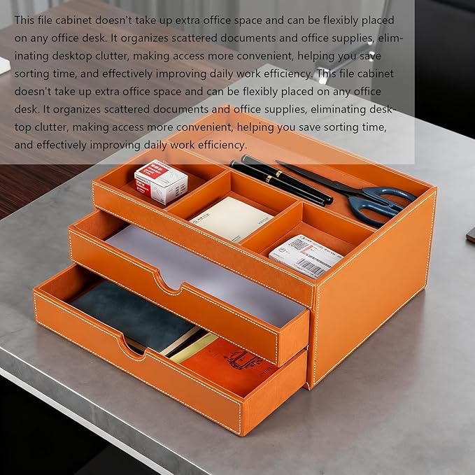 Household Multifunctional Desktop Storage Cabinet, Office file Cabinet Made of Leather, Drawers and Four Separate Organizers, Storage Box on the Bedside Table in the Room (brown)