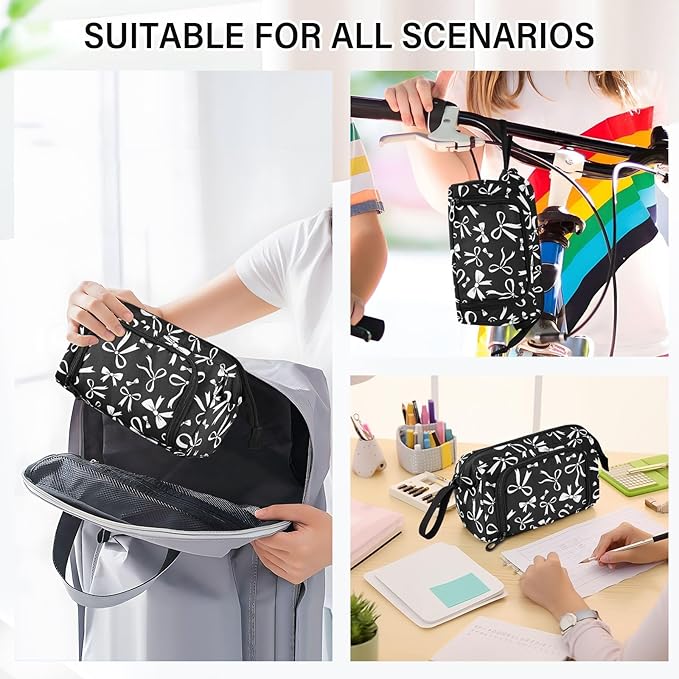 Bow Black Pencil Case Pouch Big Capacity Pencil Bag Box Organizer Pen Case with Compartmens Stationery Organizer for Girls Boys Women School College Office