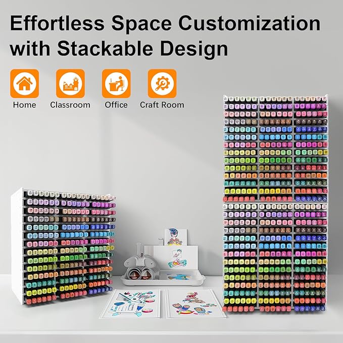 Marker Storage Organizer, Marker Holder for 252 Markers, Pens, Watercolor Brushes, and Colored Pencils – Desktop Art Supply Organizer for Home, Office, and Classroom