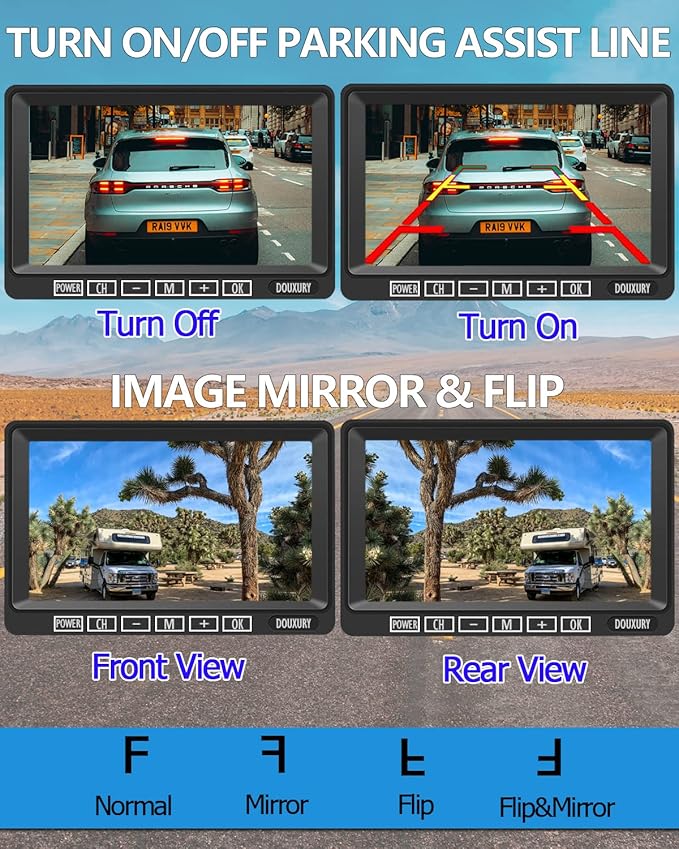RV Backup Camera Wireless DOUXURY IP69 Waterproof 170° Wide View Angle HD 1080P Rear View Camera + HD LCD 7" Monitor, Digital Wireless Camera System for RV Truck 5th Wheel Trailer Pickup Camper Bus