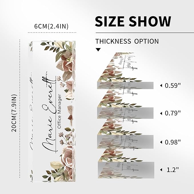 Custom Desk Name Plate, Personalized Acrylic Office Decor, Employee Appreciation Gifts for Boss, Manager, Teacher, Nurse (Threadlike Flower)