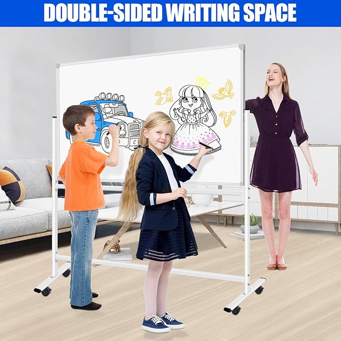 Large Rolling White Boards 60X36, Double-Sided Mobile Magnetic Whiteboard on Wheels, 5' x 3' Whiteboard with Stands, Dry Erase Board with Stand Up White Board for School, Office, Home