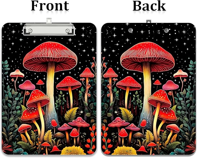 Rimilak Plastic Clipboards with Metal Clip, A4 Letter Size 9 x 12.5 in, Office Decorative for Students Women Men and Kids, Cute Custom Pattern, Red Mushroome