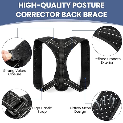Posture Corrector for Men and Women, Adjustable Back Brace Upper Spine Straightener, Breathable Shoulder, Neck, Clavicle & Back Support, Relieve Slouching, Hunching, and Back Pain, XL