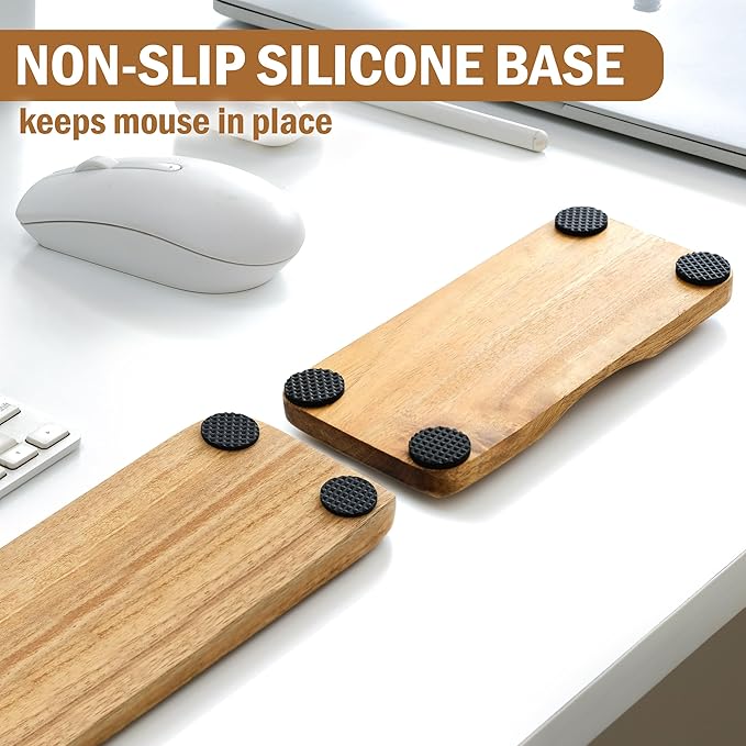 Acacia Wood Keyboard Wrist Rest & Mouse Pad Set – Ergonomic Wooden Support for Typing & Gaming, Non-Slip Base, Pain Relief, Easy to Clean, Fits 60% & 65% Mechanical Keyboards