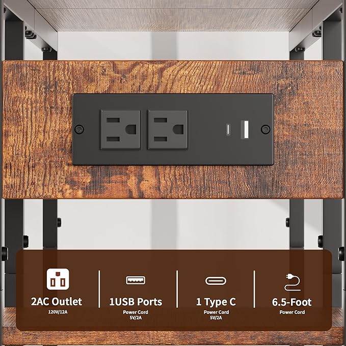 Aetheris Desktop Organizer Shelf, 30" Wooden Office Storage Rack with Outlets, Display Shelf Rack with Light Strip, 5 Tier Desktop Display Rac, Desk Shelf, Desk Hutch for Computer Monitor, Brown