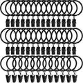 LLPJS 40 Pack Metal Curtain Rings with Clips, Curtain Clip Rings Hooks for Hanging Drapery Drapes Bows, Curtain Rod Rings 1.5 inch Interior Diameter, Black