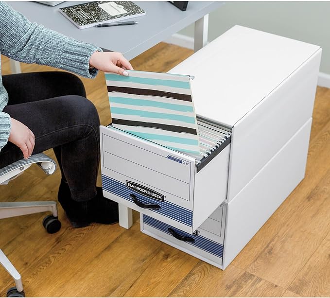Bankers Box STOR/DRAWER STEEL PLUS Extra Space-Saving Filing Cabinet, Stacks up to 5 High, Legal, 6 Pack (00312) , White