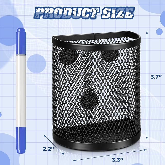 Glenmal 12 Pcs Black Magnetic Pen Pencil Holder with 3 Magnets Magnetic Marker Holder Storage Locker Accessories Desk Supplies for Pens, Pencils, Brushes for Home School Office, Black