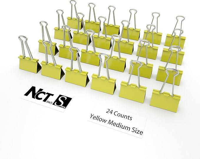 Nctinystore Binder Clips Medium Metal Clamp 1.25 inch / 32 mm (Yellow, 24-PCS)