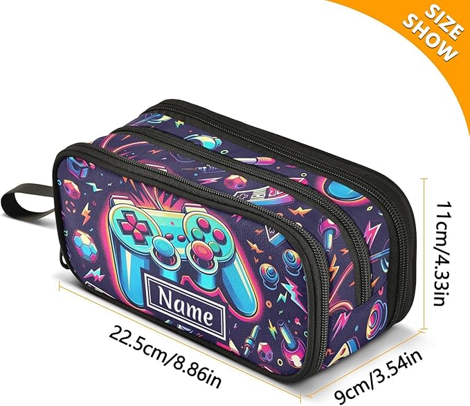 Custom Bright Game Joystick Pencil Case Box Boys Girls Personalized Name Large Pencil Pouch Stationery Pen Bag Organizer for Kids Adults School Office
