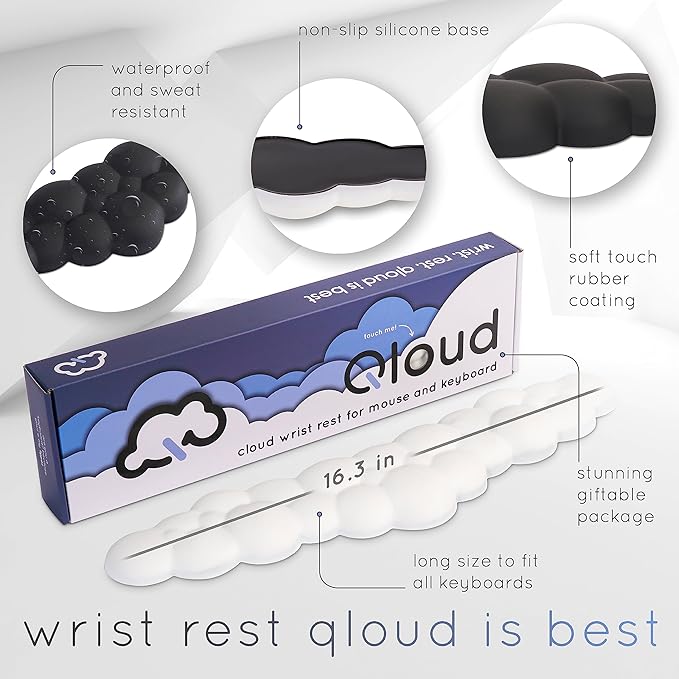 Qloud Cloud Wrist Rest Keyboard Wrist Rest for Computer Keyboard Pad, Cloud Keyboard Wrist Rest, Wrist Pad for Keyboard, Memory Foam, Non Slip Base, Comes with Mouse Pad - Pastel Pink