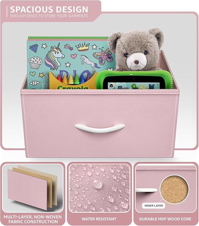 Sorbus Fabric Dresser for Kids Bedroom - Chest of 6 Drawers, Tall Storage Tower, Clothing Organizer, for Closet, for Playroom, for Nursery, Steel Frame, Fabric Bins - Wood Handle (Pink)