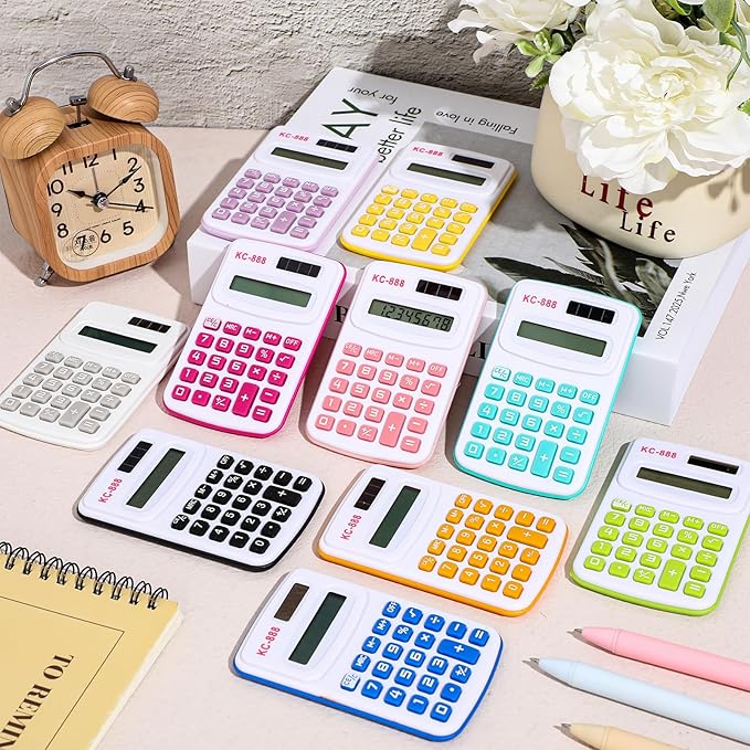 60 Pcs Pocket Size Mini Calculator Small Calculators Bulk Handheld Basic Calculator with Button Battery, 8 Digit Display Office Calculators for Home School Kids Teacher (Multicolor)