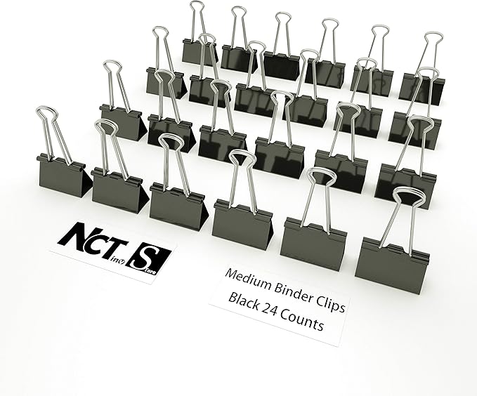 Nctinystore Binder Clips Medium Metal Clamp 1.25 inch / 32 mm (Black, 24-PCS)