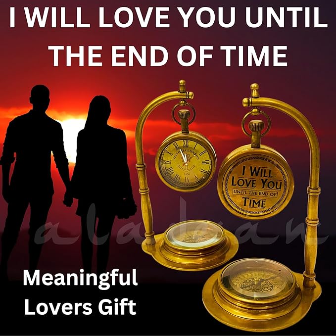 Anniversary Table Clock Compass Gift for Him Her | Vintage Decorative Desk Clock Romantic Gift Ideas for Husband Wife Wedding Anniversary Celebration Gift lovers boyfriend girlfriend (LOVE YOU - NEO)