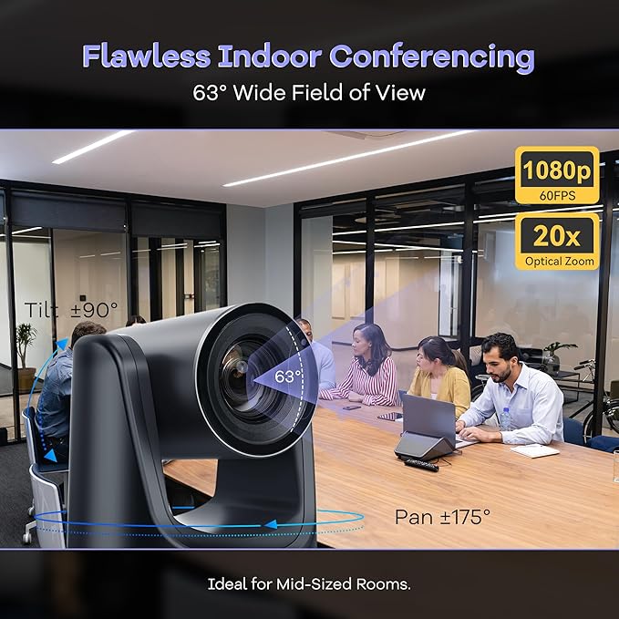 TONGVEO PTZ Camera 20X Optical Zoom HDMI IP Live Streaming SDI USB3.0 1080P 60fps PoE Supports for Church Services Worship Education Video Conference with OBS vMix Wirecast Zoom YouTube and More