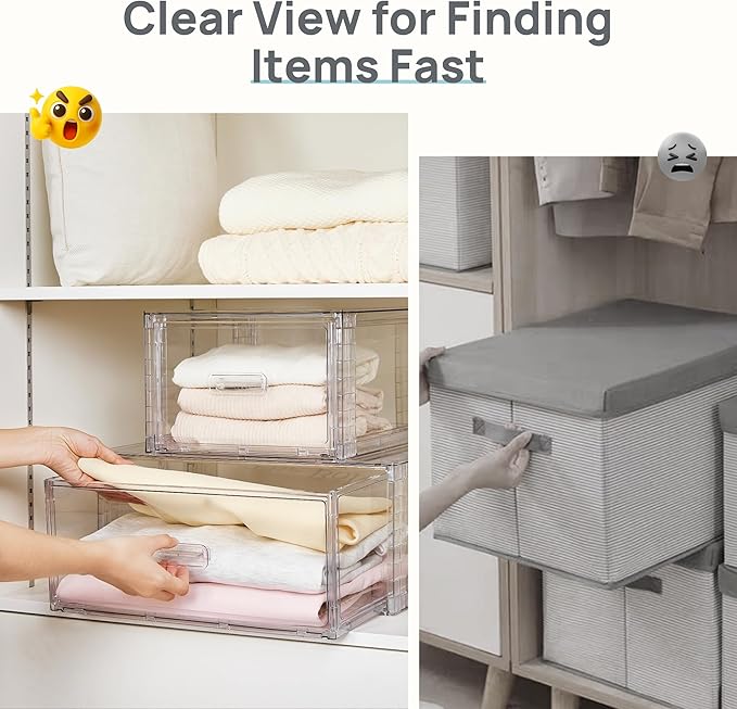 Vtopmart 9 Pack 18QT Clear Stackable Storage Drawers,Easily Assemble Closet Organizers,Plastic Storage Bins for Bathroom,Cabinet,Kitchen Pantry,Under Sink Organization(Medium)