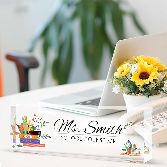 Custom Desk Name Plate Personalized, Acrylic Name Plates for Desk, Office Decor Personalized Gifts for Teacher Coworkers Boss Nurse American Flag 1