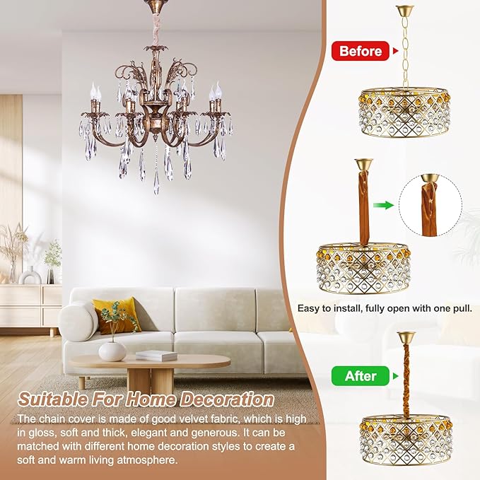 PATIKIL 3.3ft Chandelier Chain Cord Cover, 2 Pcs Velvet Cloth Fabric Chain Sleeve Decorative Cord Covers for Chandelier Wires Swing Cable, Zipper Style, Beige