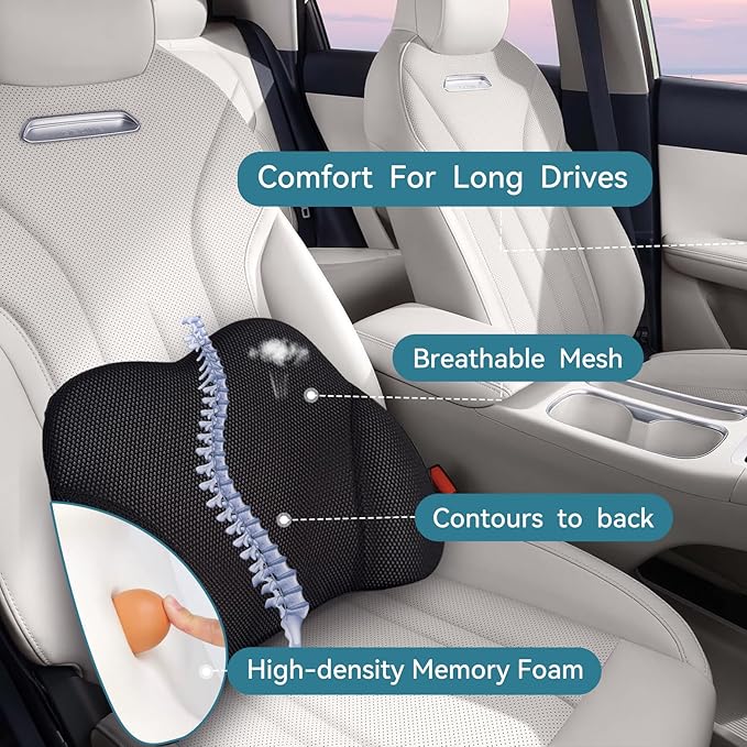SPRFUFLY Really Amazing Lumbar Support Pillow for Car Seat - Pure Memory Foam with Breathable Removable Cover - Relieves Back Pain Lumbar Pillow(Black, 1PC)