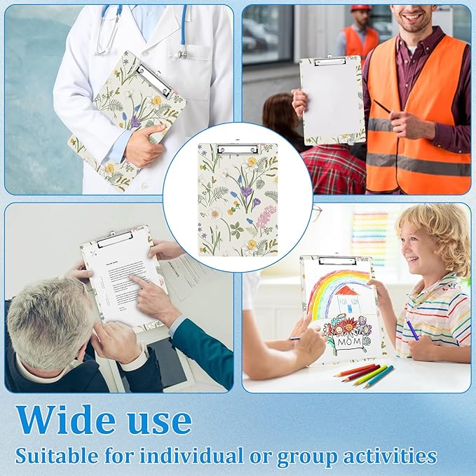 Spring Flower Clipboard Decorative Clip Board with Metal Clip A4 Standard Size 12.5" X 8.7" for Teacher Students Nurses Office