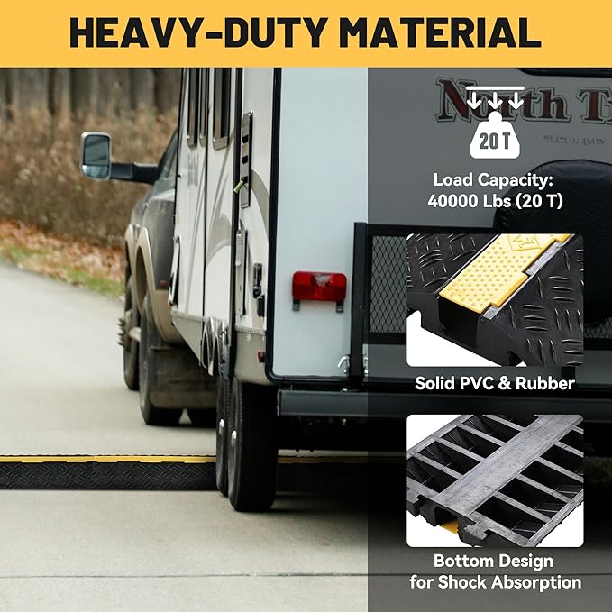 Yescom Cable Ramp Protector 1 Channel Garden Hose Protecitive 44000 Lbs Load Capacity Heavy Duty, 39.37"x22.83"x4.72" Speed Bump for Road, Driveway, Walkway and Commercial Use