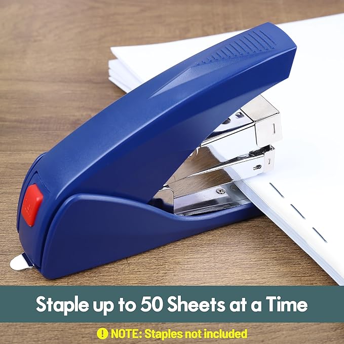 AFMAT Effortless Stapler for Desk, 50 Sheet Capacity, Low Force, Built-in Staple Remover, One Finger Touch Stapling Desktop Stapler, Portable & Space Save Size, Good for Home & Office ES10(Blue)