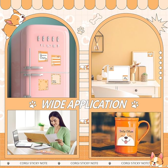 9 Pads Corgi Sticky Notes 3x3 Inch Cute Self Stick Notepads Notes Adhesive Memo Pad Office Decor Gifts for Students School Teacher Meeting Office Supplies