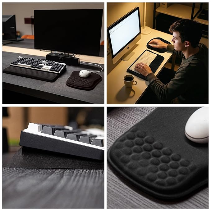 Keyboard Wrist Rest -Ergonomic Ergonomic Mouse Pad and Keyboard Wrist Rest- with Carpal Tunnel Pain Relief Massage Bumps and Full Memory Gel Design - Ideal Frequent Computer (Black)