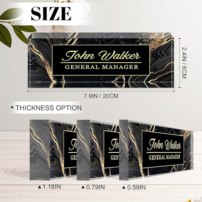 Personalized Name Plate for Desk, Custom Acrylic Desk Name Sign, Office Appreciation Gifts for Women Men Coworkers Boss Teacher Employee (Black Marble)