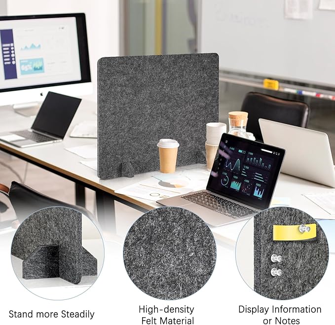 AMUSIGHT 2 Pack Acoustic Desk Dividers - 24" x 20" Freestanding Privacy Panels Set with Noise - Reducing Design Cubicle Sound Proof, Ideal for Office, Classroom, and Home (Dark Gray)