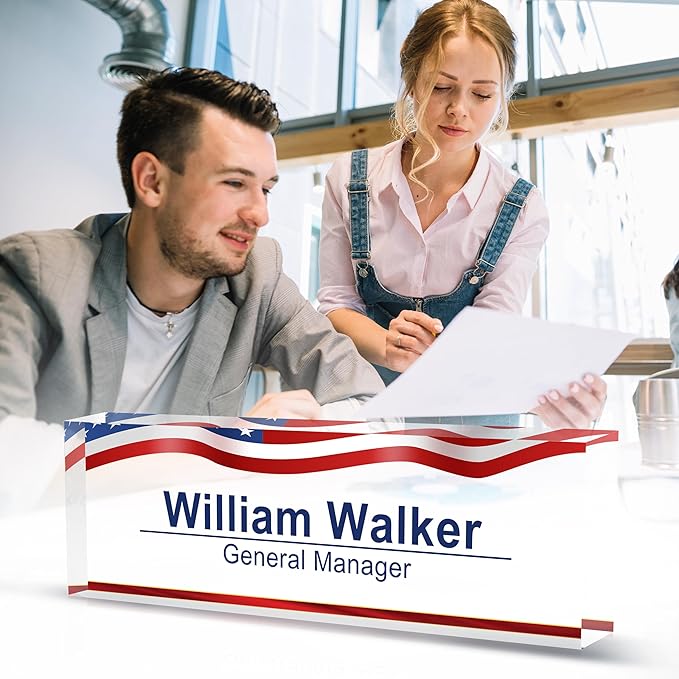 Personalized American Flag Name Plate for Office Desk - Gifts for Boss, Men, Employee Appreciation, Office Decor (US Flag 2)