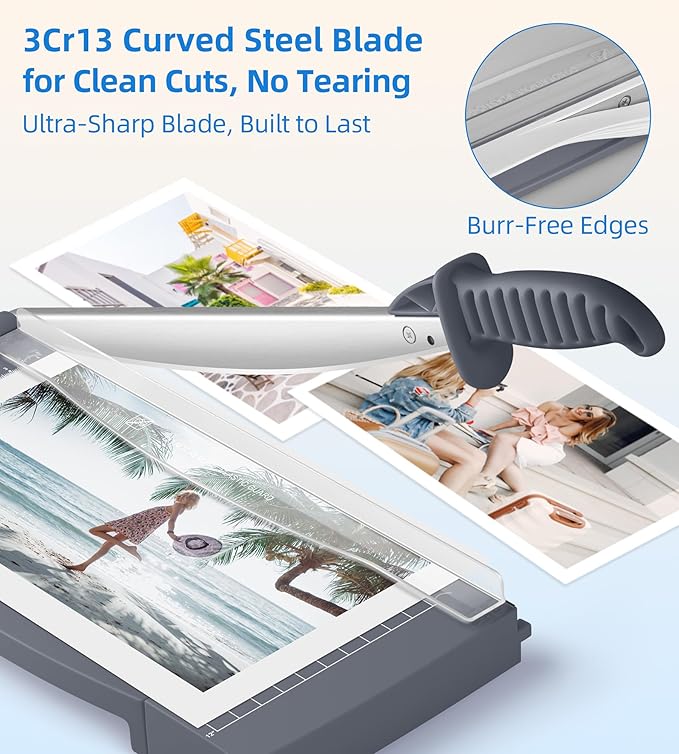 Firbon 12" Guillotine Paper Cutter with Hidden Ruler, Compact Heavy Duty 12-Sheet Capacity Trimmer for Cardstock, Photos, Scrapbooking, Office, Classroom, Studio (Gray)