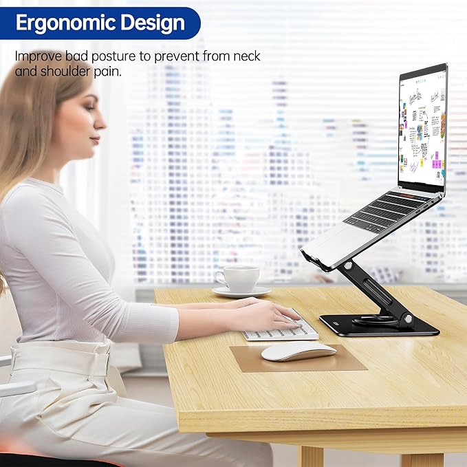 BESIGN LS11 Laptop Stand with 360° Rotating Base, Ergonomic Adjustable Notebook Holder, Riser Holder Computer Stand Compatible with Air, Pro, Dell, HP, Lenovo More 10-14" Laptops (Black)