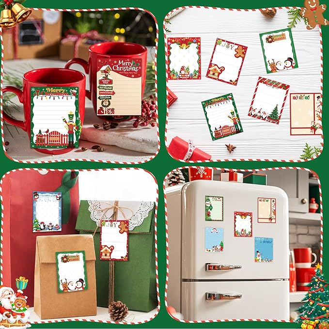 24 Sets Christmas Sticky Notes with Ballpoint Pens, Christmas Notepads Winter Memo Pad Bulk Christmas Gifts for Coworkers Holiday Decoration Party Favors Office Home Supplies