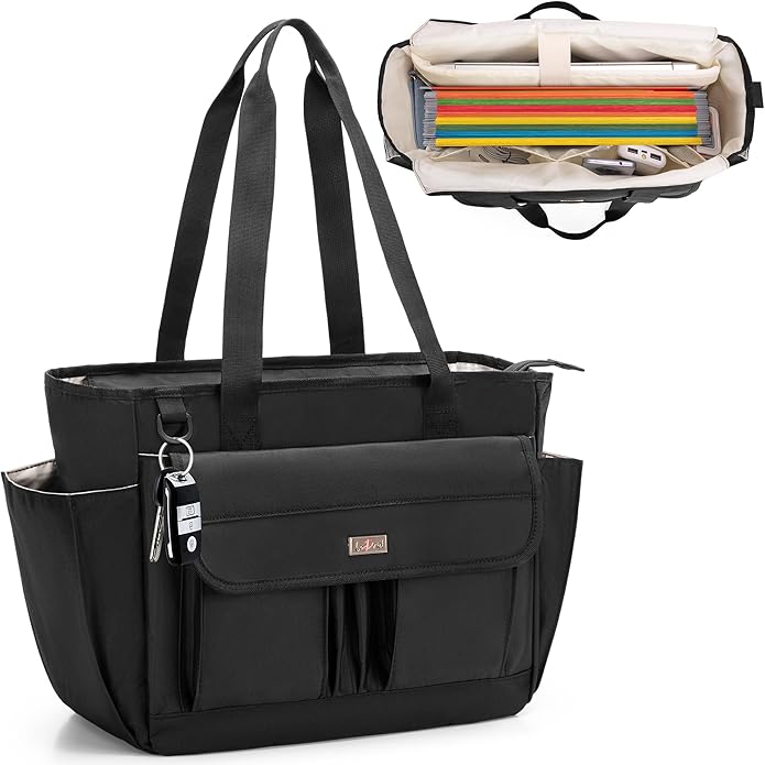 LoDrid Large File Folder Bag with Padded Sleeve for 15.6'' Laptop, File Organizer with Reinforced Straps for Work