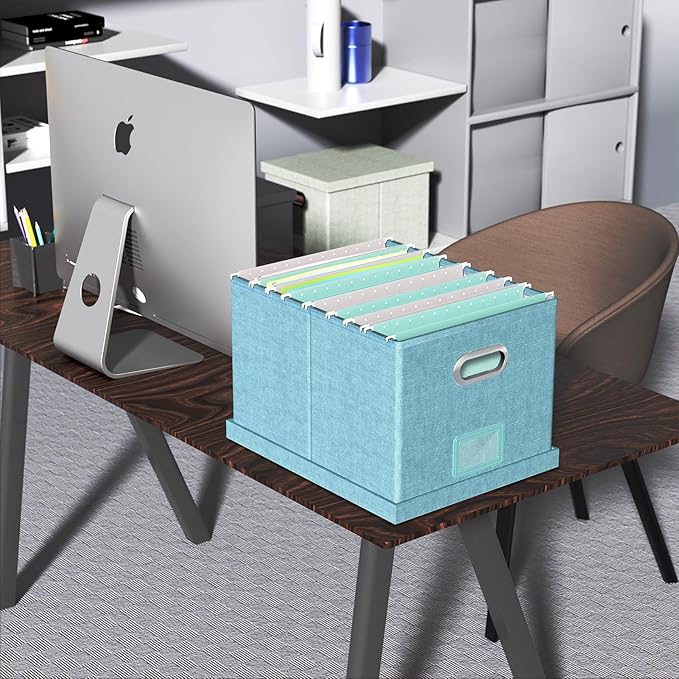 2 Pack File Storage Organizer - Portable Filing Box with Lid, Fits Letter/Legal File Folders, Light-blue