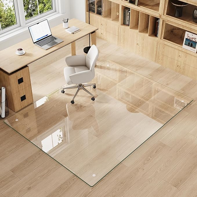 Tempered Glass Chair Mat for Carpet & Hard Floor, 54"x72" Office Chair Mat - Heavy Duty & Scratch Resistant, Non-Slip Pads, Rounded Corners & Polished Edges