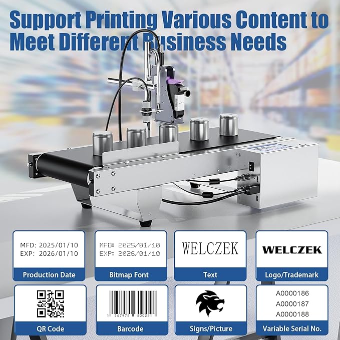 JS350 Automatic Inkjet Coding Machine with Mini Conveyor Belt | 2-12.7mm Industrial Online Inkjet Printer for Expiry Dates, Batch Numbers, Barcodes, QR Codes, Logos & Labels etc.