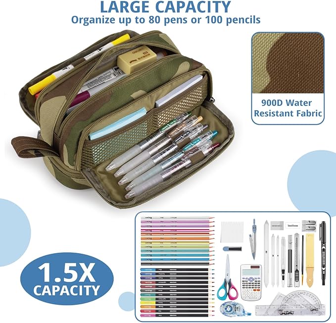 ATRIPACK Tactical 4 Compartments Pencil Case for Boys,Big Canvas Pen Pouch Bag, Large Capacity Pen Box, Tool Bag for Middle School College Office Organizer for Kids Men Women Adult Teens