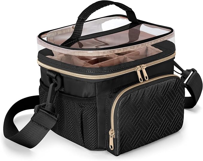 Marker Organizer Case for 100 Markers, Marker Storage Organizer Bag with Divider and Shoulder Strap, Marker Travel Carrying Case with 3 Pockets, Black (Patented Design)
